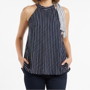 Cha Cha Vente Navy and White Polka Dot Blouse